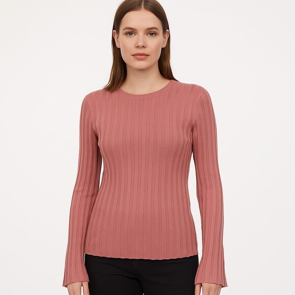 H&M Divided Dusty Pink Long Sleeve Ribbed Knit Pull Over Sweater Womens L NWOT - Picture 1 of 15